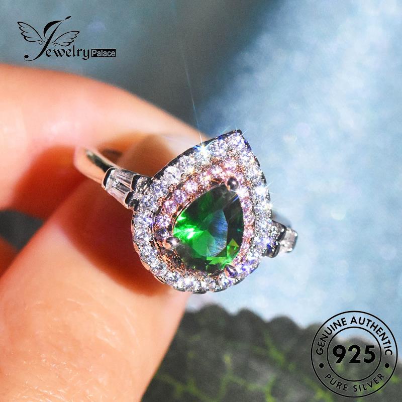 JEWELRYPALACE Original Murni Aksesori Cincin Silver Fashionable Pear Silver Wanita korea Sterling Perak Asli Nikah Emerald 925 Perhiasan Shape Kawin R2506