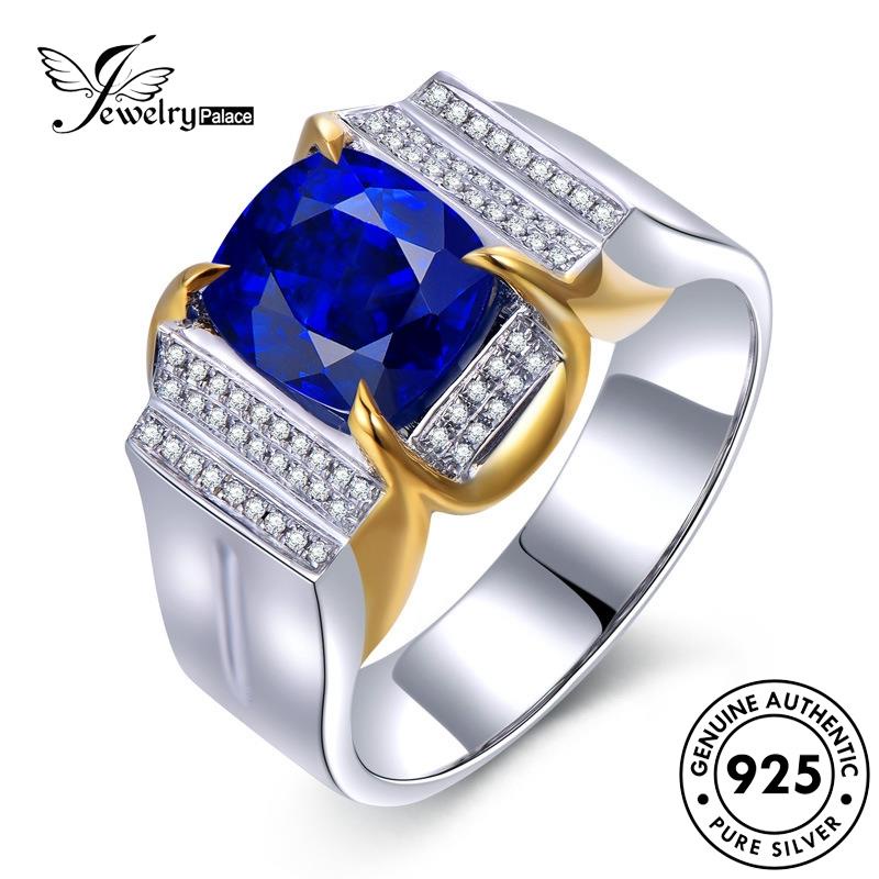 Jewelrypalace Cincin Perak Fashion Asli Sapphire Pria Oval925 R2554