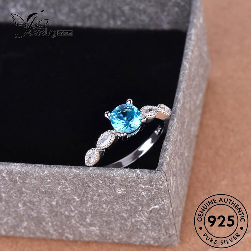 JEWELRYPALACE Silver Wanita Square Nikah Aksesori Perhiasan Exquisite Sterling Aquamarine Murni Asli Kawin Perak korea 925 Original Silver Cincin R2565