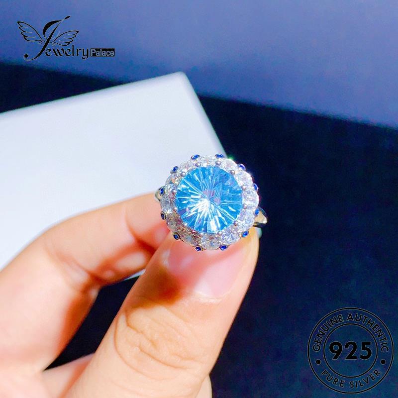 JEWELRYPALACE Circle korea Original Aquamarine Perak Cincin Silver Aksesori Wanita 925 Asli Nikah Murni Simple Kawin Perhiasan Sterling Silver R2529