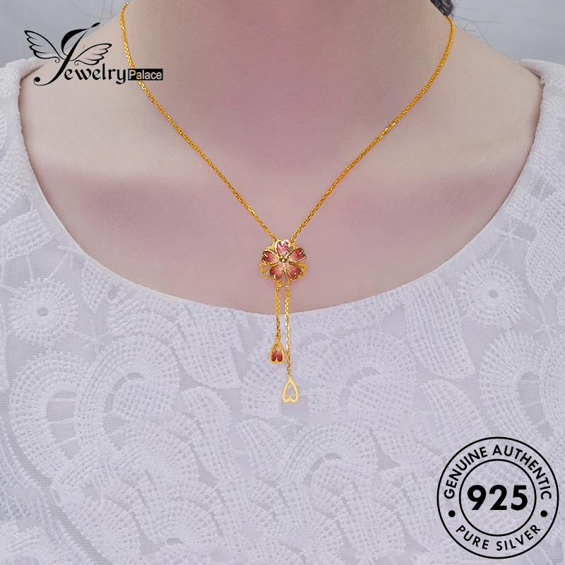 Jewelrypalace Creative Kalung Set Perak Wanita925 Sakura Ruby Asli S61