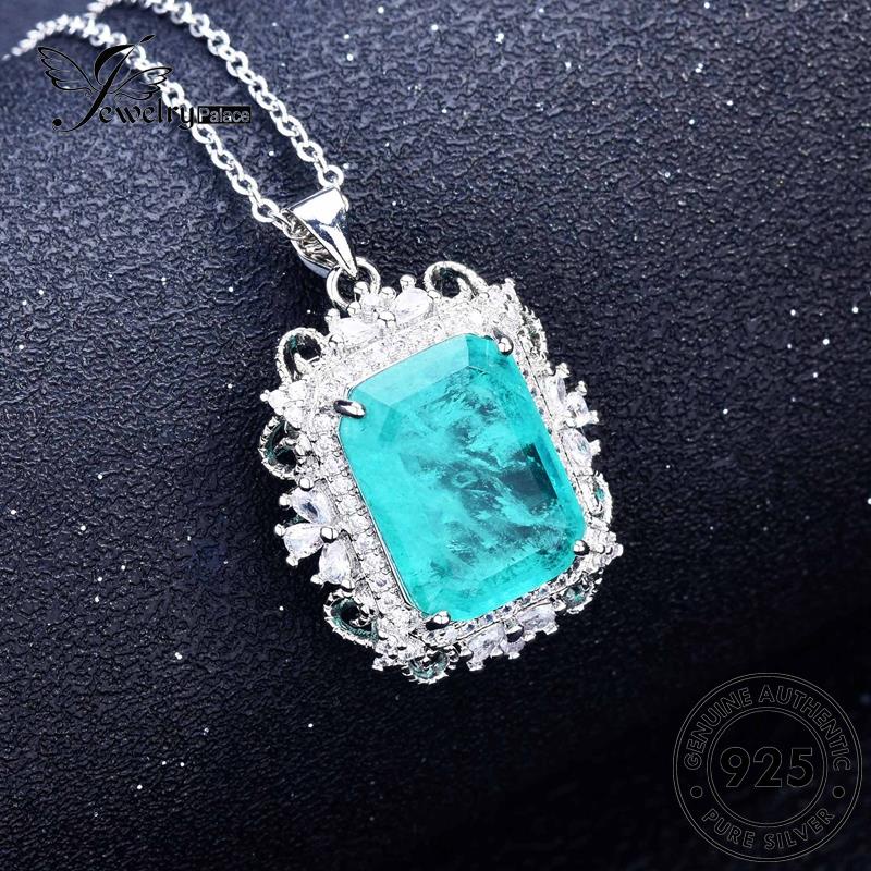 Jewelrypalace Kalung Perak Asli925 Set Kreatif Wanita Berlian Kotak Aquamarine S157