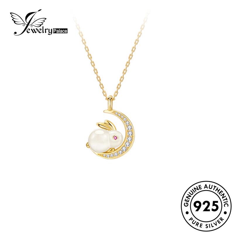 Jewelrypalace Set Kelinci Perak Lucu Giok Wanita Emas Asli925 Kalung S200