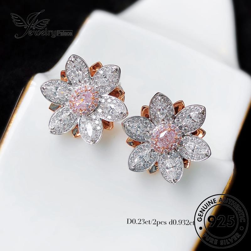 Jewelrypalace Berlian Pink Kristal Teratai Temperamen925 Perak Asli Wanita Kalung Set S169