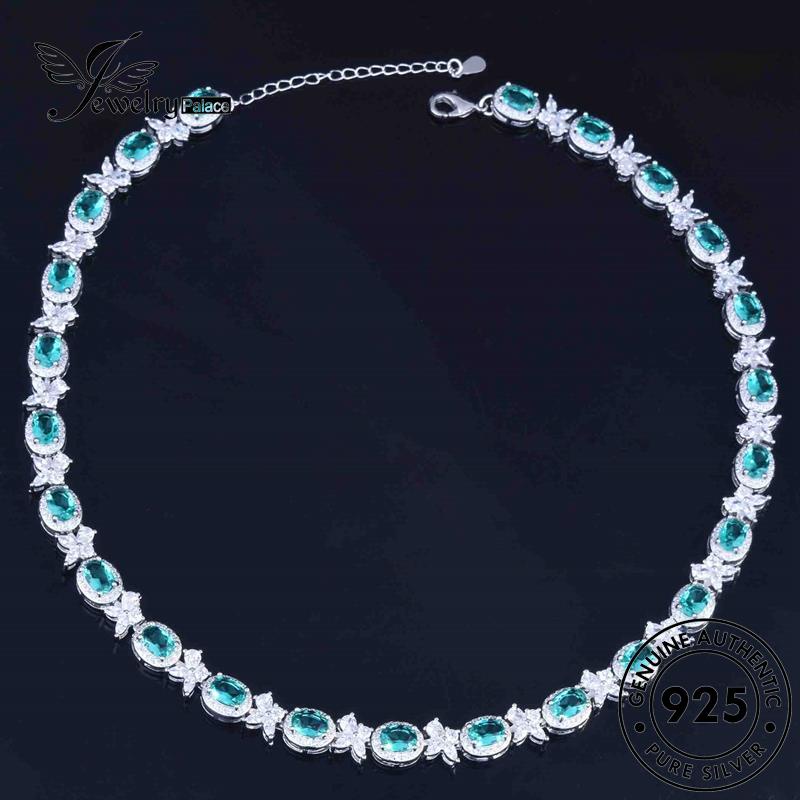 Jewelrypalace Set Kalung Perak Zamrud Berlian Asli925 Wanita Mewah S224