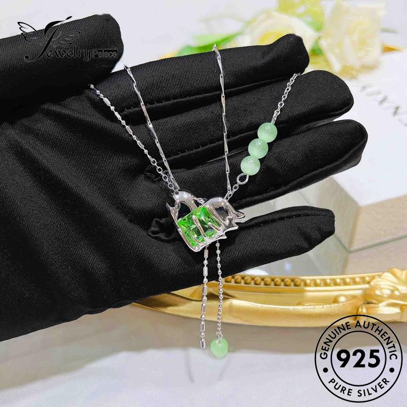 Perhiasantempat Set Emerald Hati Asli Kalung Perak Wanita Manis925 S227