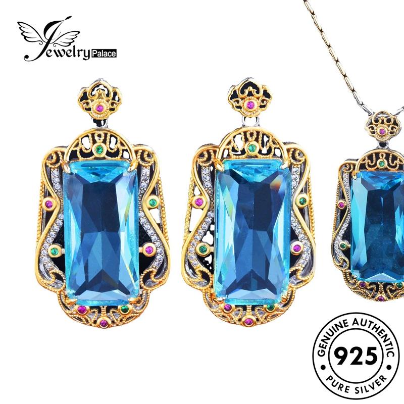 Jewelrypalace Kalung Wanita Set Emerald Perak Retro925Original Strip S234
