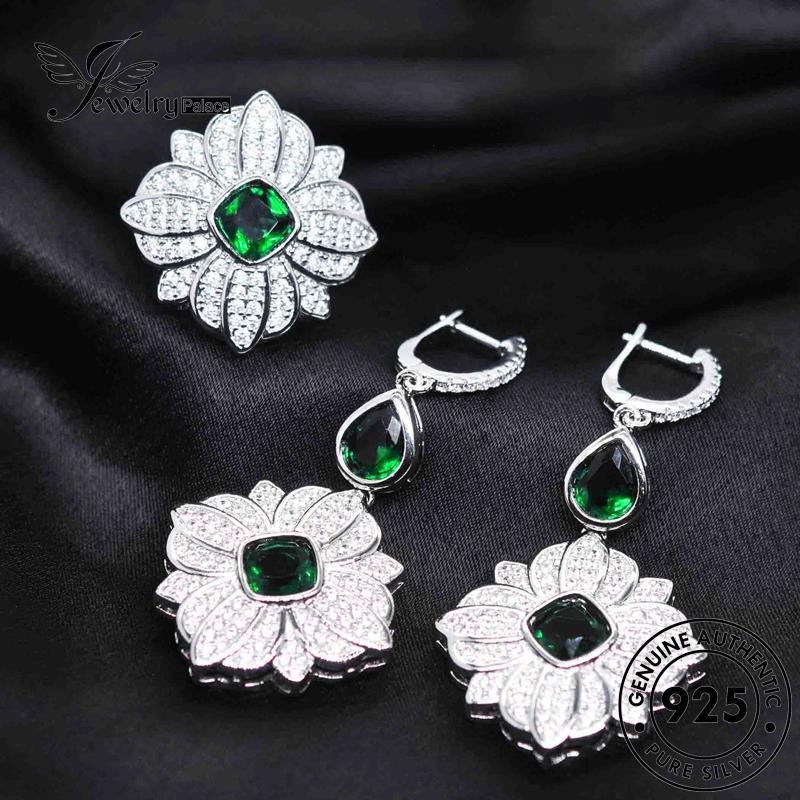 Jewelrypalace Kalung Wanita Kreatif Asli Kelopak Zamrud Perak925 Set S252