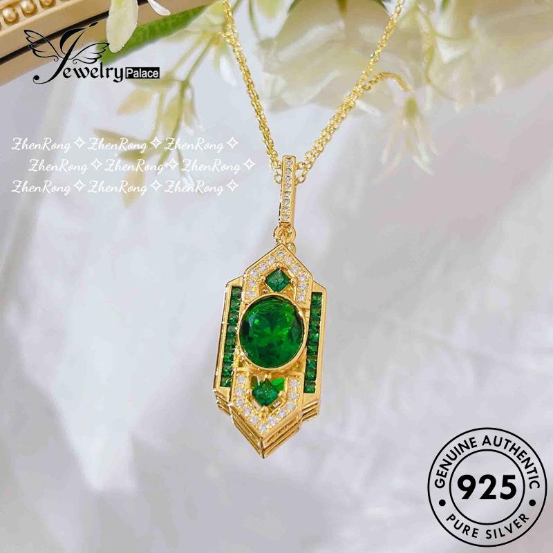 Tempat Perhiasan Wanita Set Kalung Perak Fashion925 Emerald Asli S256