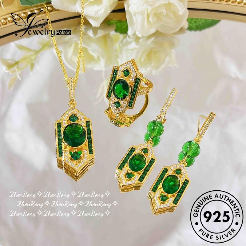 Tempat Perhiasan Wanita Set Kalung Perak Fashion925 Emerald Asli S256