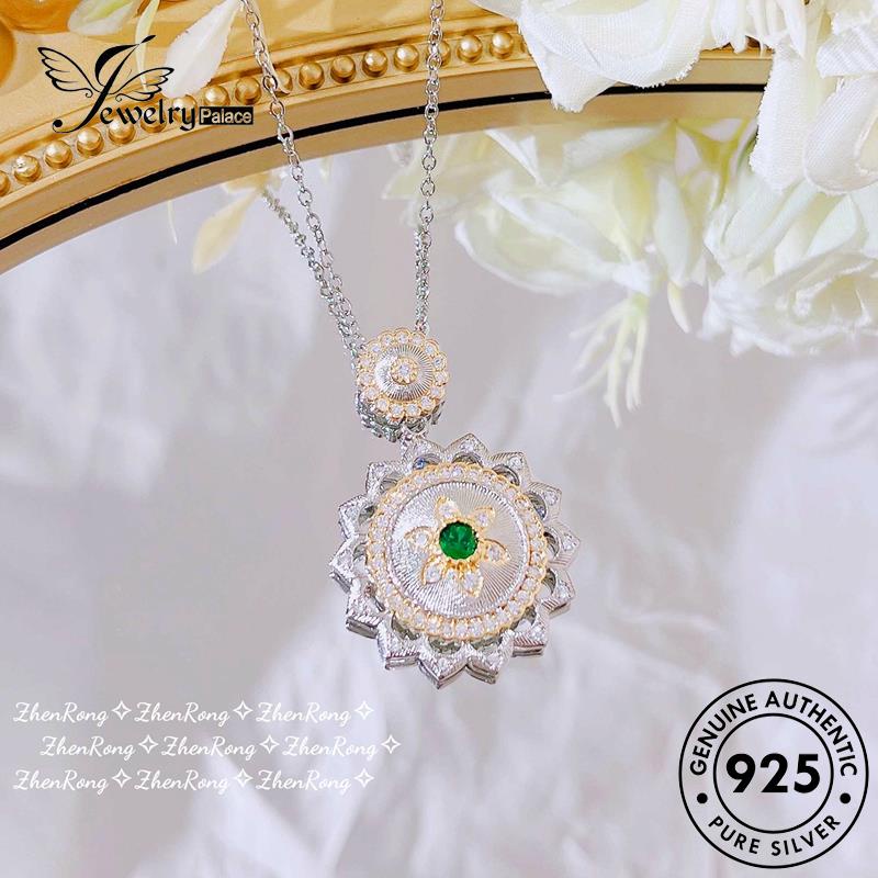 Jewelrypalace Set Emerald Perak Wanita Kalung Bunga Asli925 Retro S257