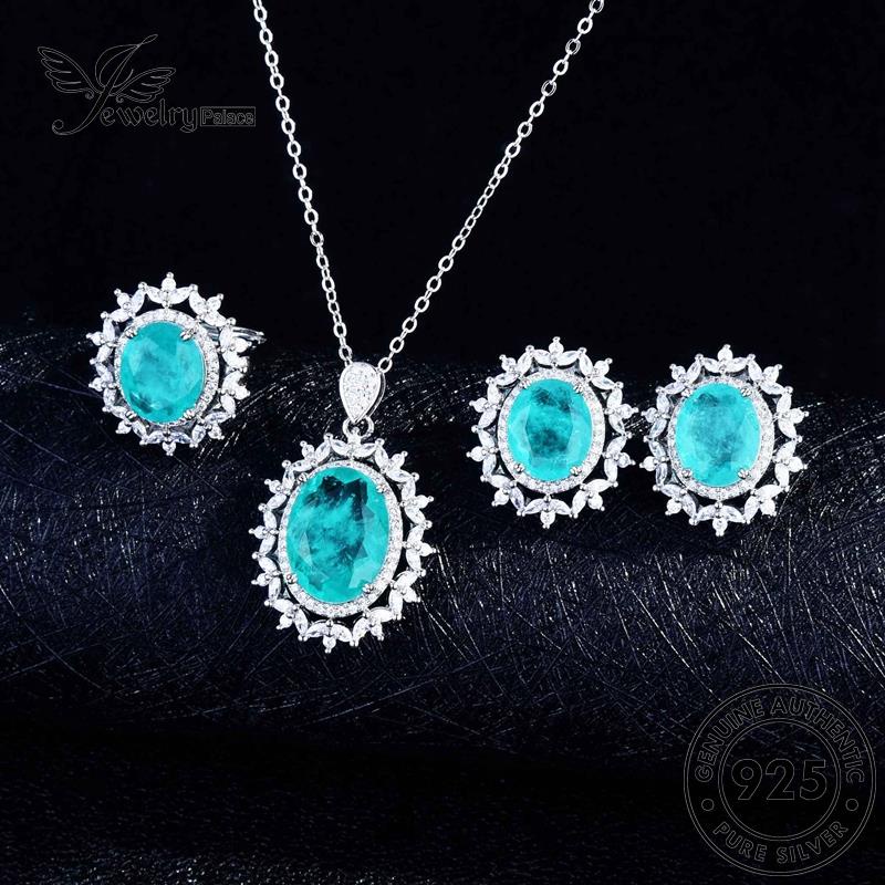 Jewelrypalace Aquamarine Asli Wanita925 Kalung Grace Set Perak S352