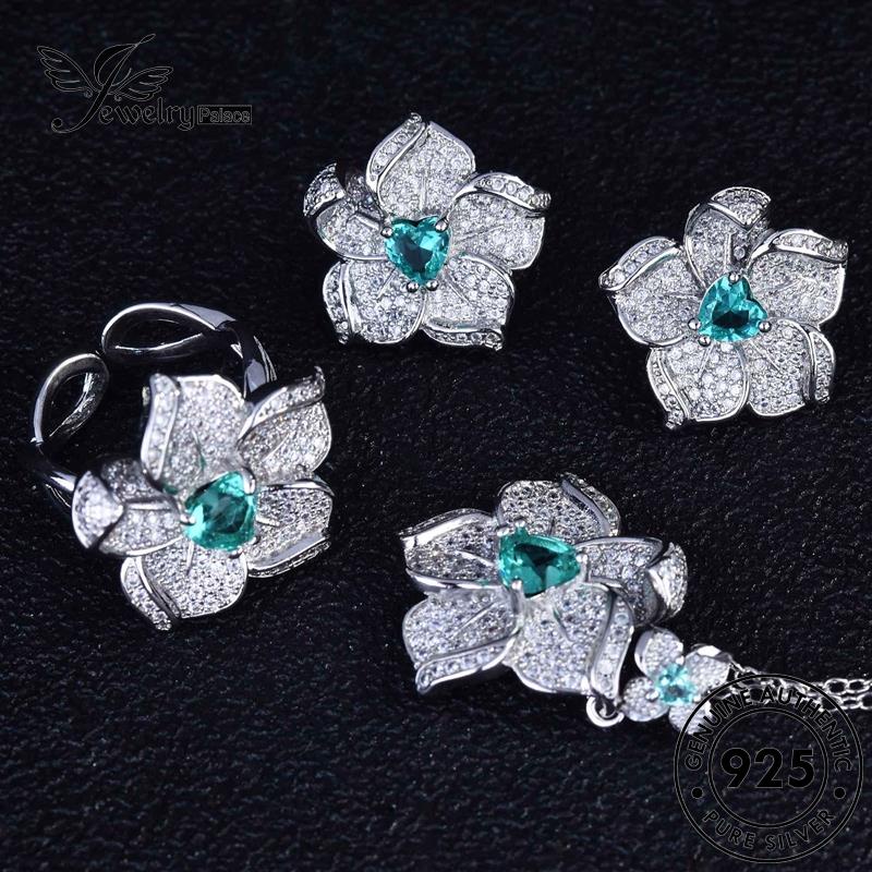 Jewelrypalace Kalung Bunga Asli Safir Perak925Set Wanita Lucu S399