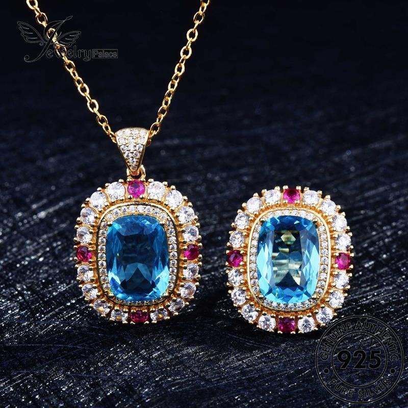 Jewelrypalace Perak925 Set Kalung Aquamarine Mewah Asli Wanita S419