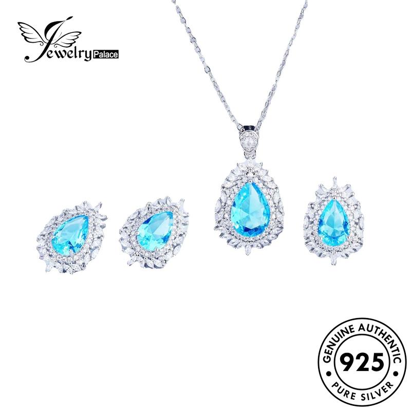 Jewelrypalace Fashion Perak Drop Set Safir Wanita Kalung925 Asli S394
