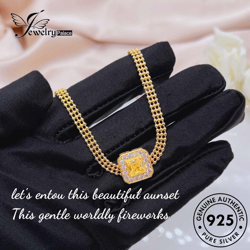 Jewelrypalace Kalung Perak Citrine Wanita Asli Set925 Bahasa Perancis S457