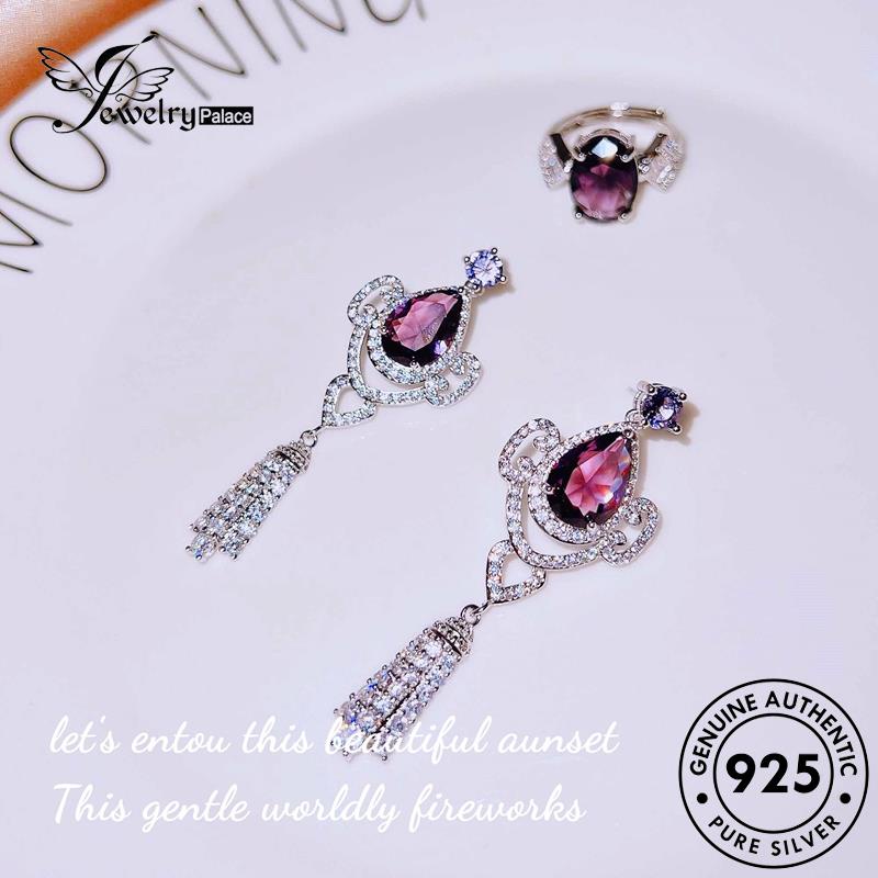 Tempat Perhiasan Wanita Set Asli925 Kalung Silver Rumbai Amethyst S460