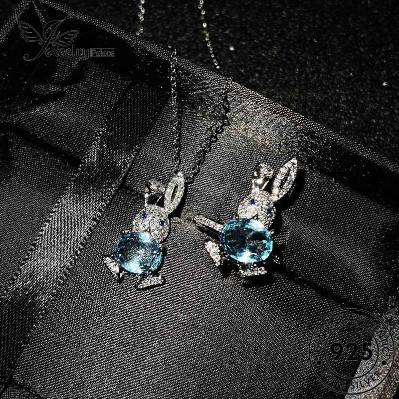 Tempat Perhiasan Wanita Asli Set Kalung Perak925 Aquamarine Bunny Cute S431