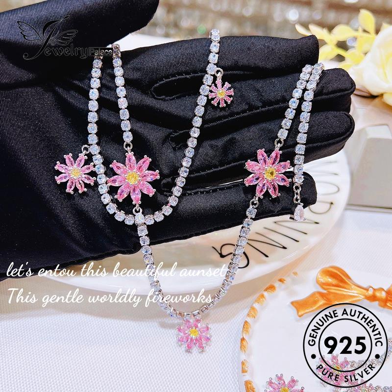 Jewelrypalace Little Silver Original Set Kristal Pink Wanita Berlian925 Kalung Daisy S496