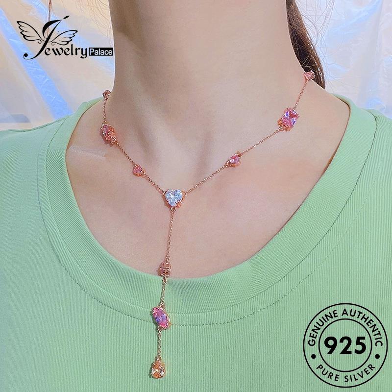 Jewelrypalace Set Kristal Pink Wanita Kalung925 Berlian Perak Asli Candy S476