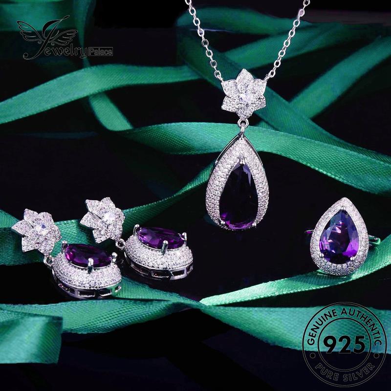 Tempat Perhiasan Wanita Amethyst Set925 Bentuk Kalung Perak Asli Pear S479