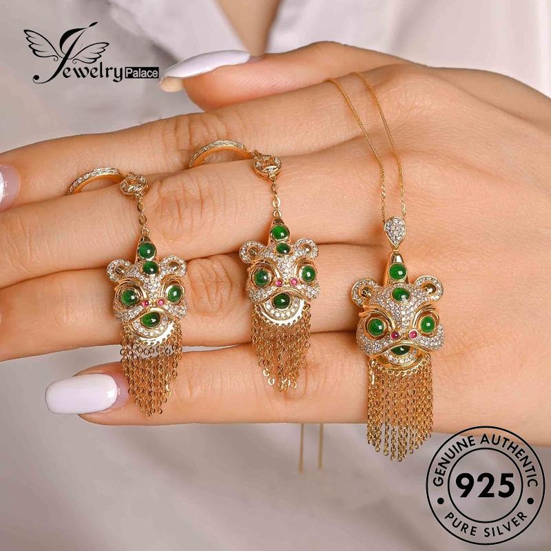 Perhiasantempat Set Emerald Kalung Perak Wanita Asli925 Dance Lion S557