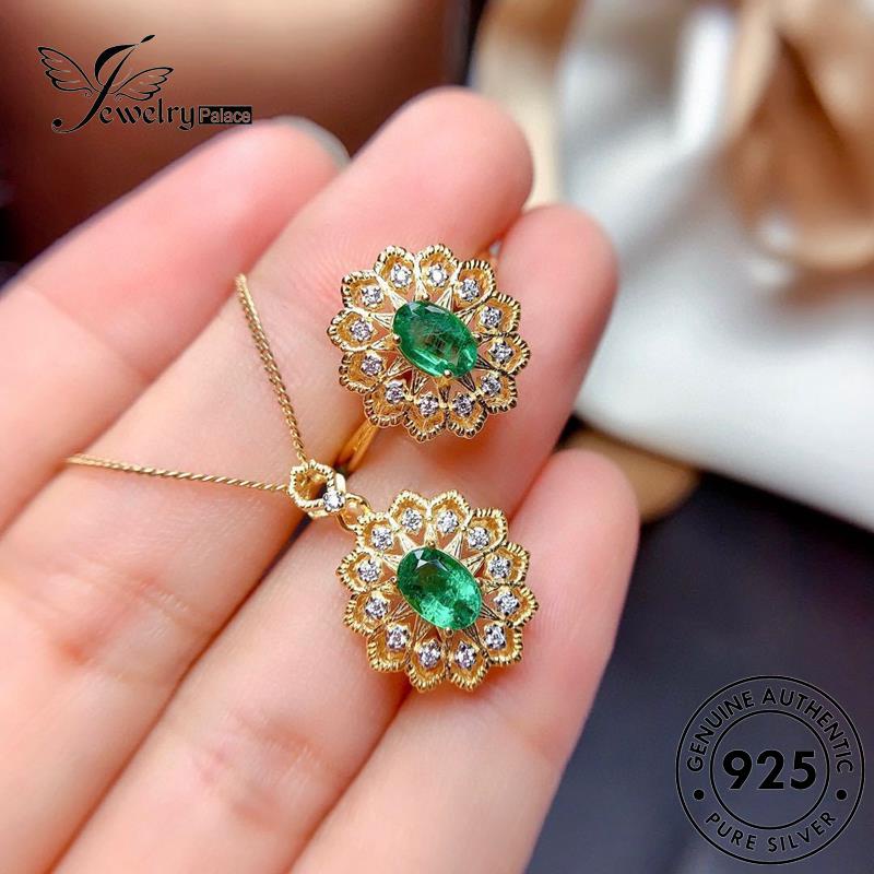 Jewelrypalace Kalung Emerald Wanita Asli925 Bulat Set Perak S584