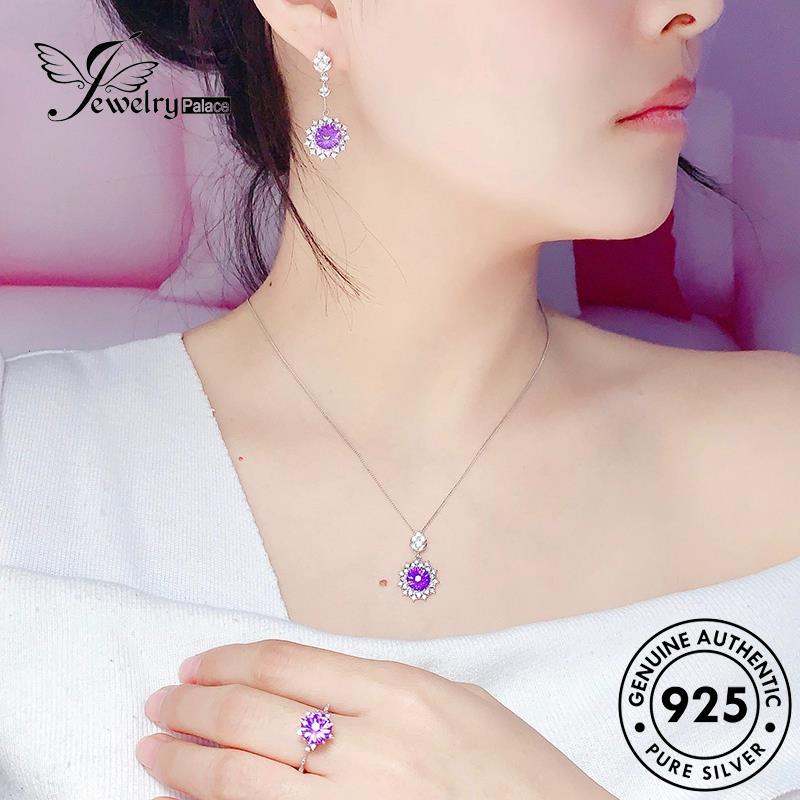 Jewelrypalace Amethyst925 Sparkly Original Set Wanita Kembang Api Kalung Perak S586