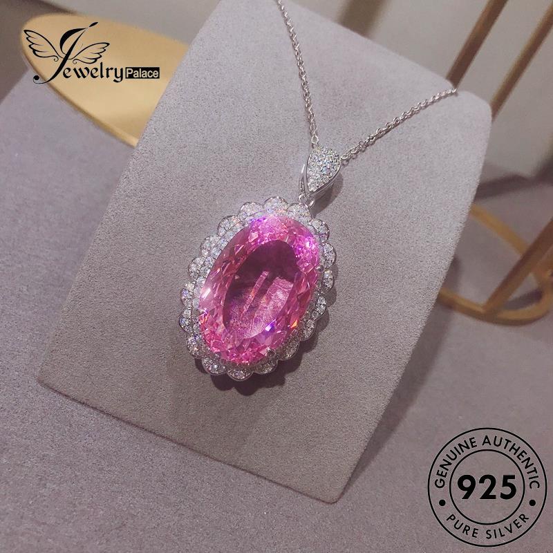 Jewelrypalace Set Bulat Pink Kristal Wanita Asli Kalung Perak Berlian925 S596