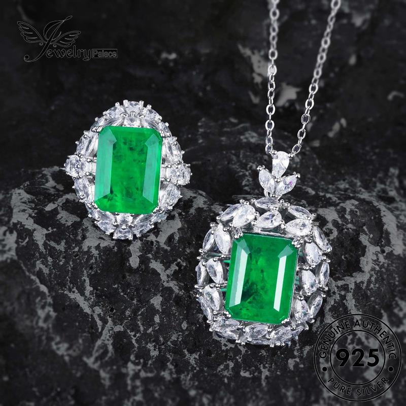 Tempat Perhiasan925 Kalung Perak Wanita Asli Emerald Set Mewah S611