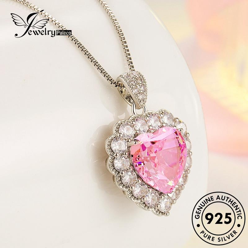 Jewelrypalace Cinta Kristal Indah Berlian Wanita925 Perak Kalung Asli Pink N291