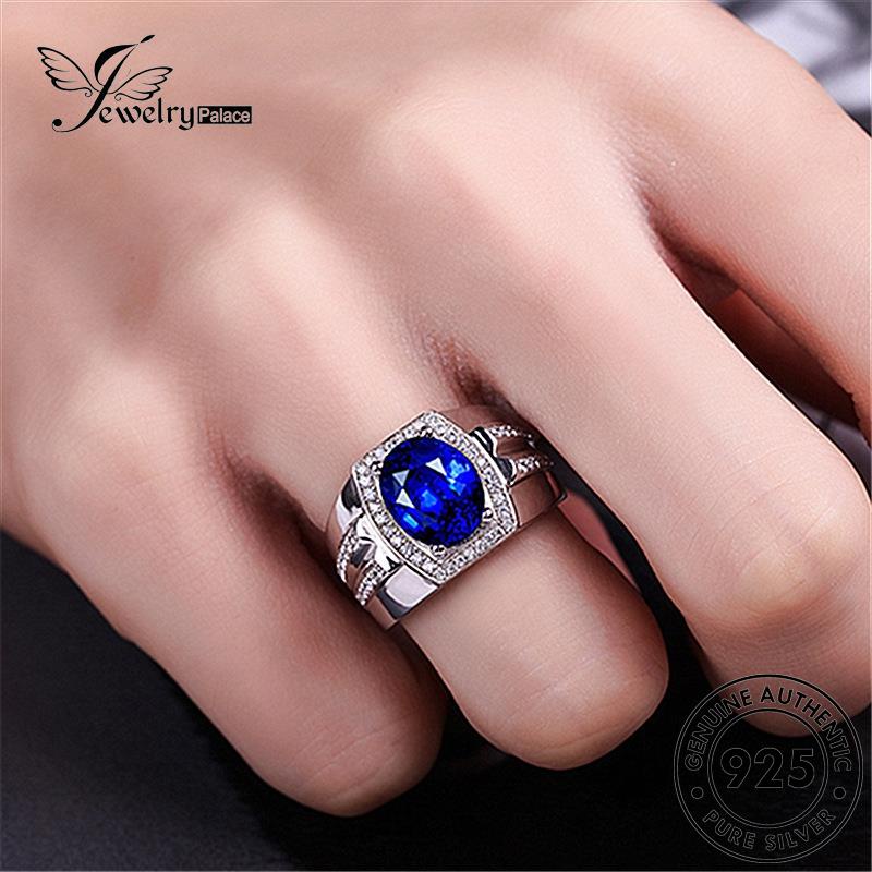 Jewelrypalace Oval Asli Pria Mendominasi Cincin Perak Safir925 R4