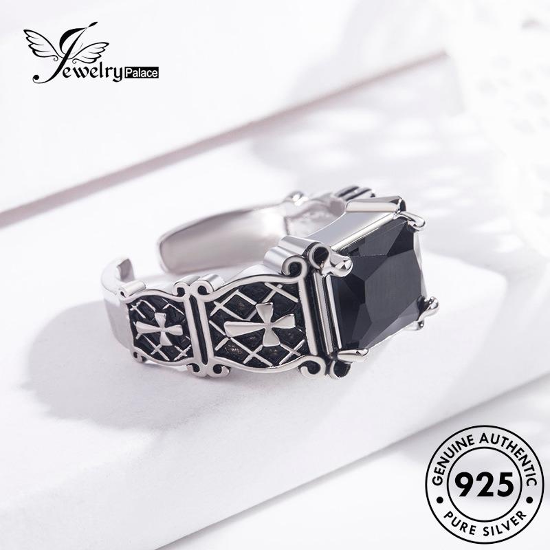 Jewelrypalace Cross Original Cincin Obsidian Wanita Perak925 Vintage Berlian Hitam R88