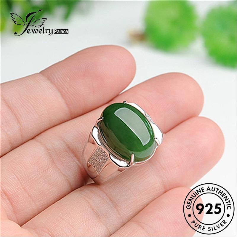 Tempat Perhiasan Wanita Cincin Perak Asli Vintage Oval925 Giok R123