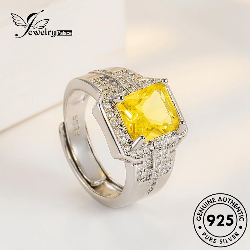 Tempat Perhiasan925 Perak Asli Wanita Retro Citrine Square Rings R270