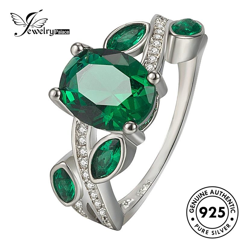 Tempat Perhiasan925 Oval Cincin Asli Creative Women Silver Emerald R361