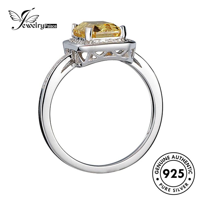 Jewelrypalace Persegi Wanita925 Cincin Perak Asli Temperamen Citrine R394
