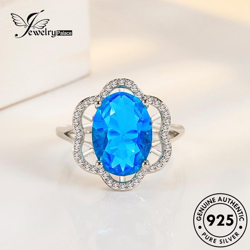 Jewelrypalace Cincin Bunga Aquamarine Asli Temperamen Perak925 Wanita R433