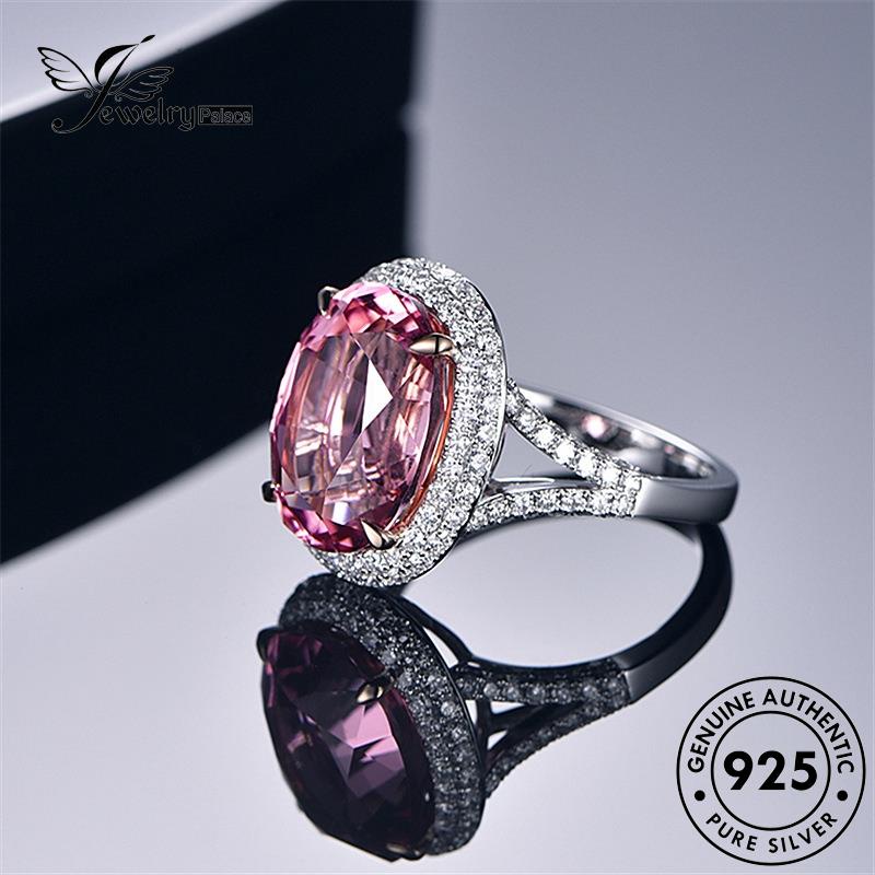 Perhiasantempat925cincin Simple Oval Kristal Asli Wanita Berlian Pink Perak R445