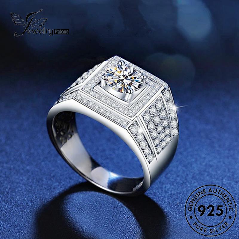 Jewelrypalace Cincin Moissanite Perak925 Mewah Berlian Asli Pria R455