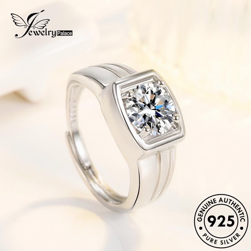 Jewelrypalace Cincin Berlian Kotak Asli Pria925 Moissanite Simple Perak R457