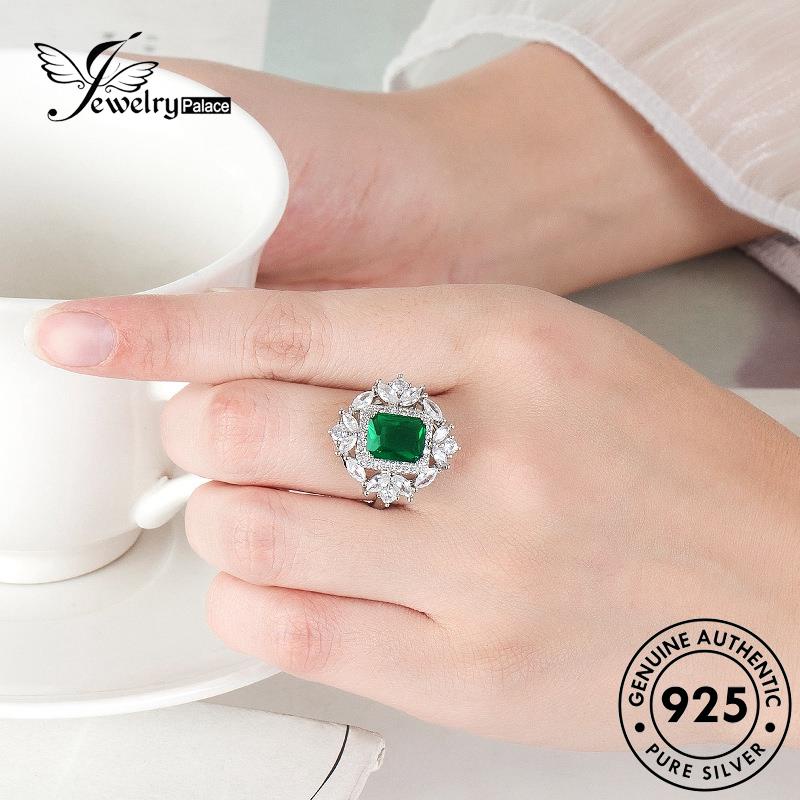 Jewelrypalace Cincin Wanita Persegi925 Emerald Personality Silver Asli R467