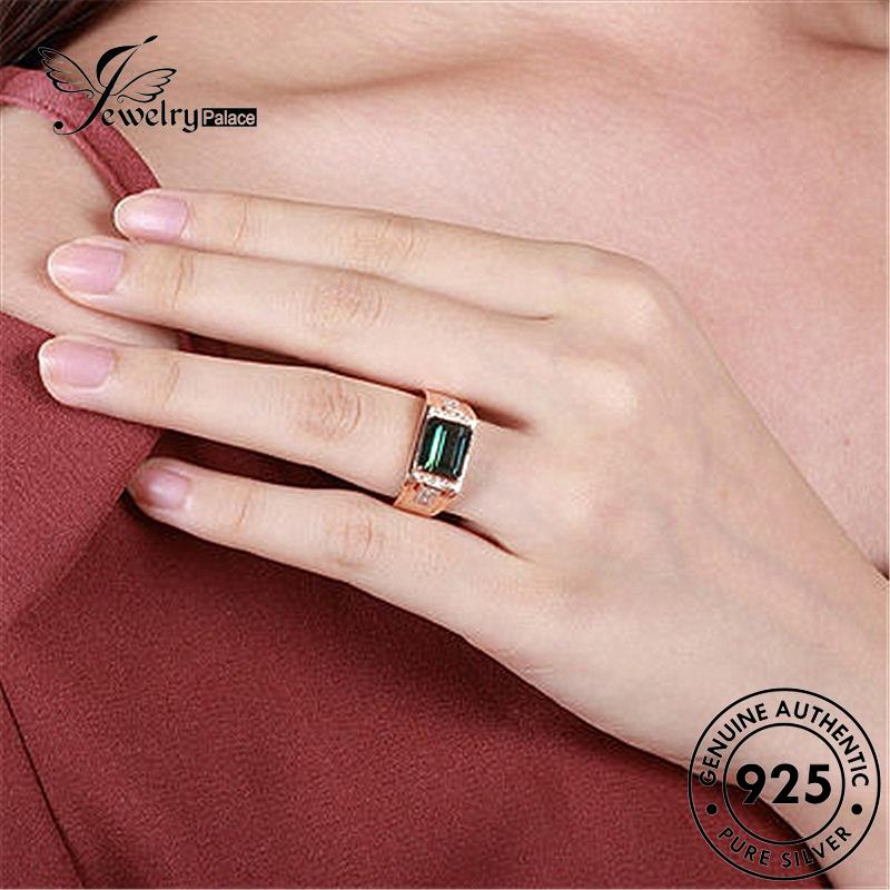 Jewelrypalace Square Rings Emas Zamrud925 Perak Wanita Temperamen Asli R605