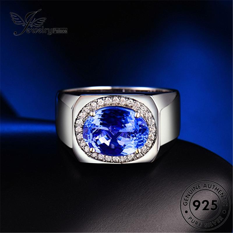 Jewelrypalace Cincin Perak925 Oval Pria Vintage Safir Original R611