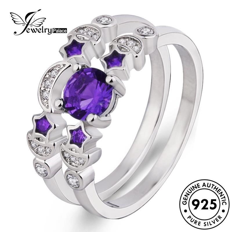 Jewelrypalace Couple Cincin Kreatif Perak Asli Sapphire Moon925 R757