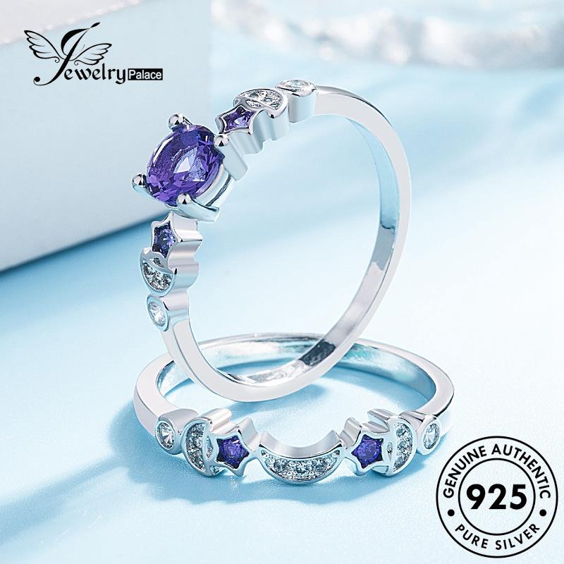 Jewelrypalace Couple Cincin Kreatif Perak Asli Sapphire Moon925 R757