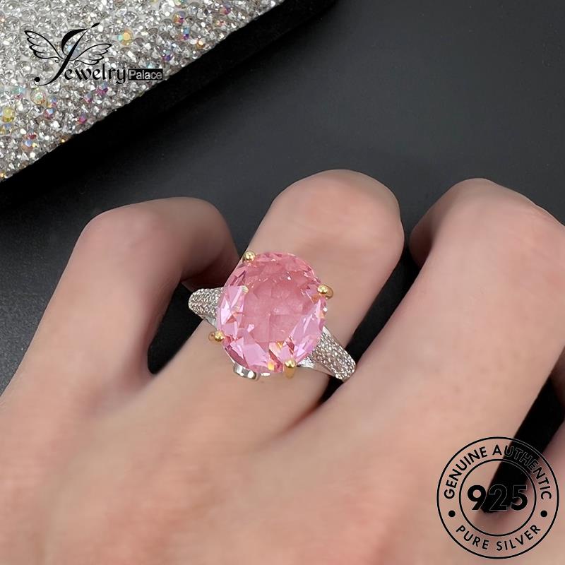 Jewelrypalace Emas Oval Wanita Temperamen Perak Asli Pink Berlian Kristal925Cincin R821