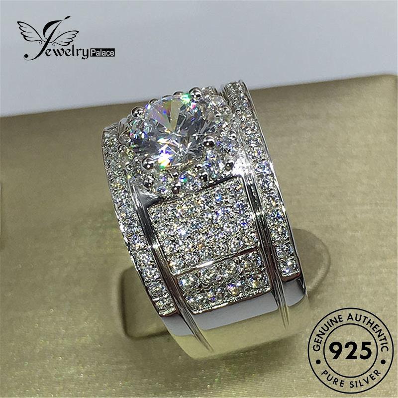 Jewelrypalace Mewah Moissanite Asli Berlian Lebar Cincin Perak925 Pria R835