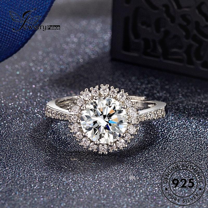 Jewelrypalace Bunga Berlian Temperamen Moissanite Perak Wanita Asli Rings925 Emas R903