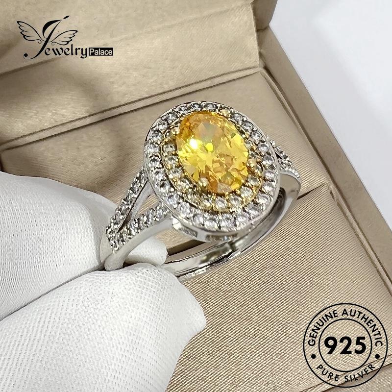 Jewelrypalace Asli Citrine Bulat Cincin Perak Wanita Temperamen925 R913